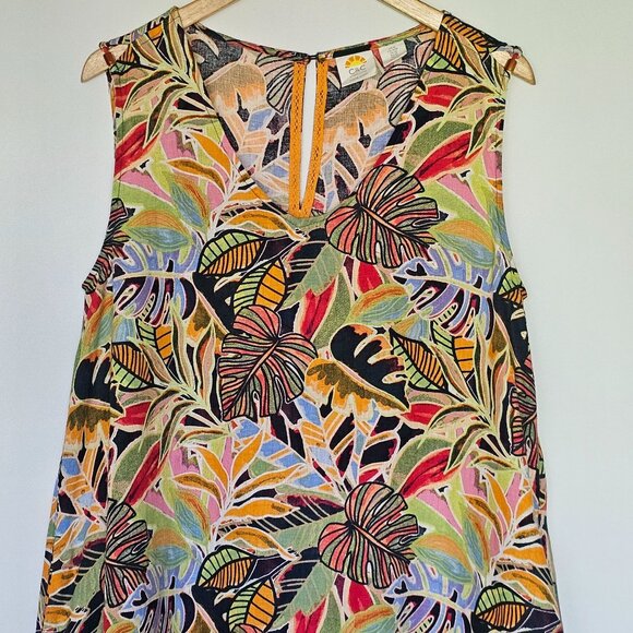 C&C California Linen Dress Size M Tropical Floral Sleeveless Multicolor Pockets - Picture 8 of 13